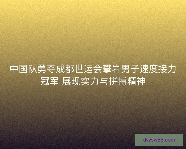 中国队勇夺成都世运会攀岩男子速度接力冠军 展现实力与拼搏精神 中国队勇夺成都世运会攀岩男子速度接力冠军 展现实力与拼搏精神